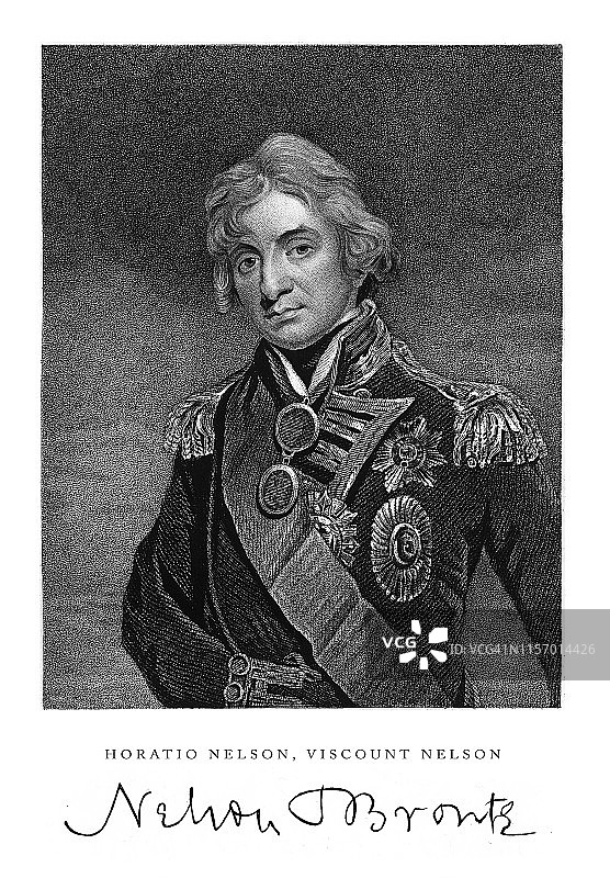 英国维多利亚时期雕刻：霍雷肖·纳尔逊，纳尔逊子爵，1840年图片素材