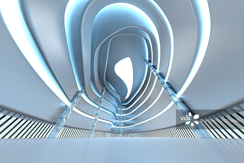 3D渲染图：现代购物中心室内建筑可视化图片素材