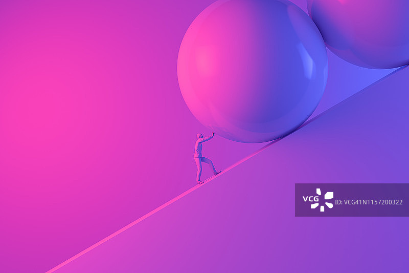 商人推着巨石上坡图片素材