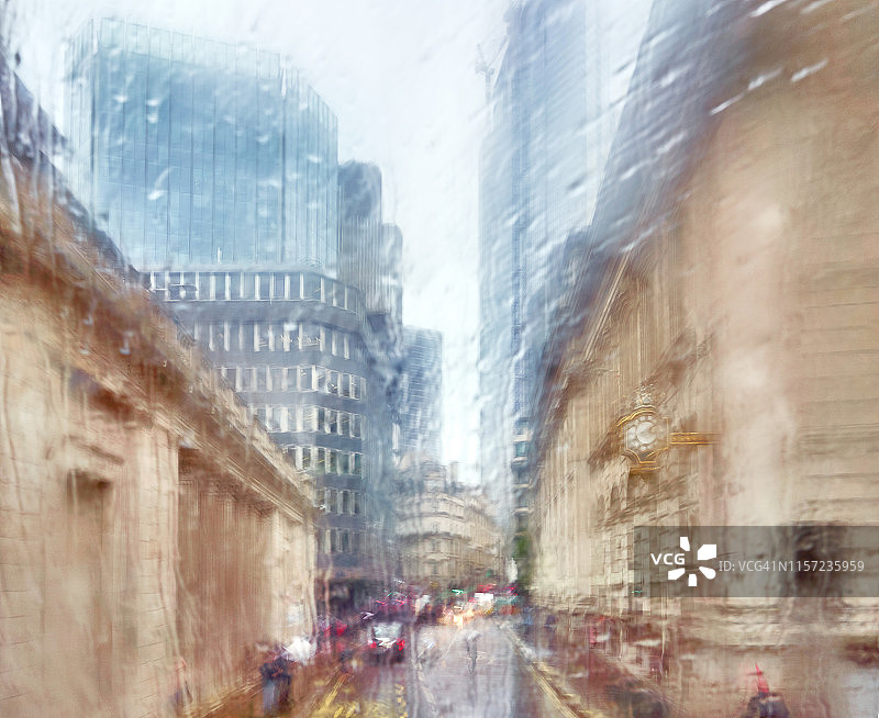 伦敦市街景印象派风格：针线街与英格兰银行图片素材