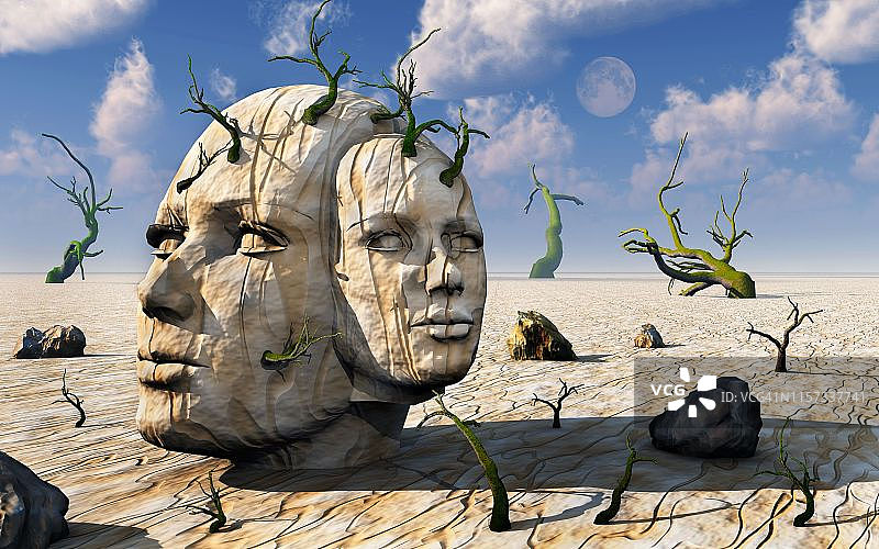 超现实主义岩石面孔图片素材