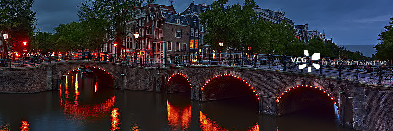 阿姆斯特丹运河夜景：市中心主要运河之一图片素材