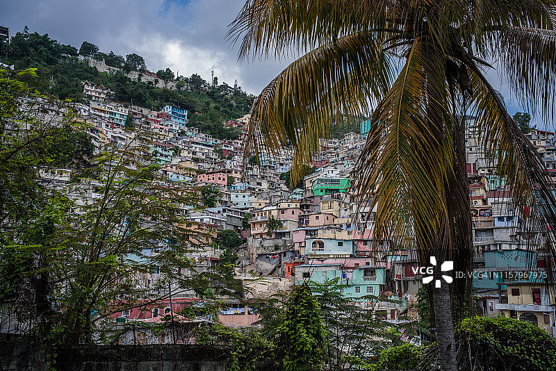加勒比海的彩色房屋图片素材