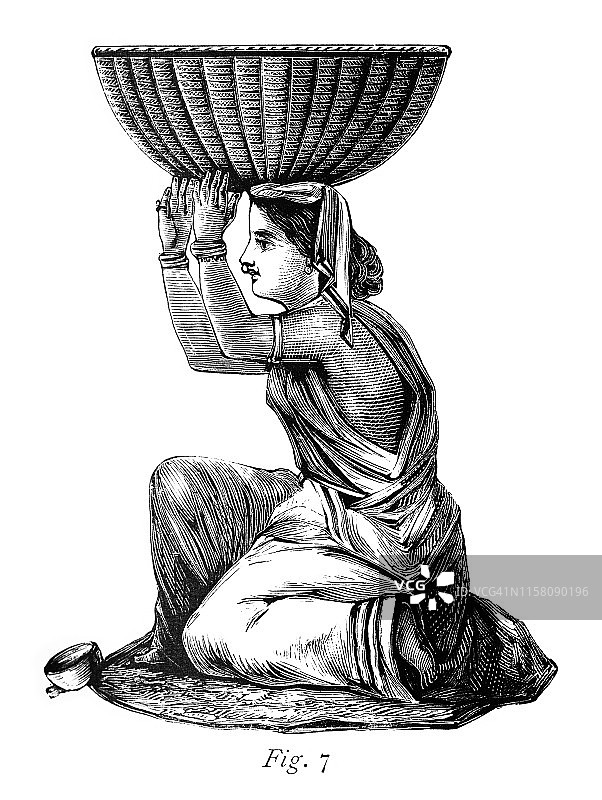 华丽的银潘趣酒碗，英国维多利亚时代雕刻，1875年图片素材