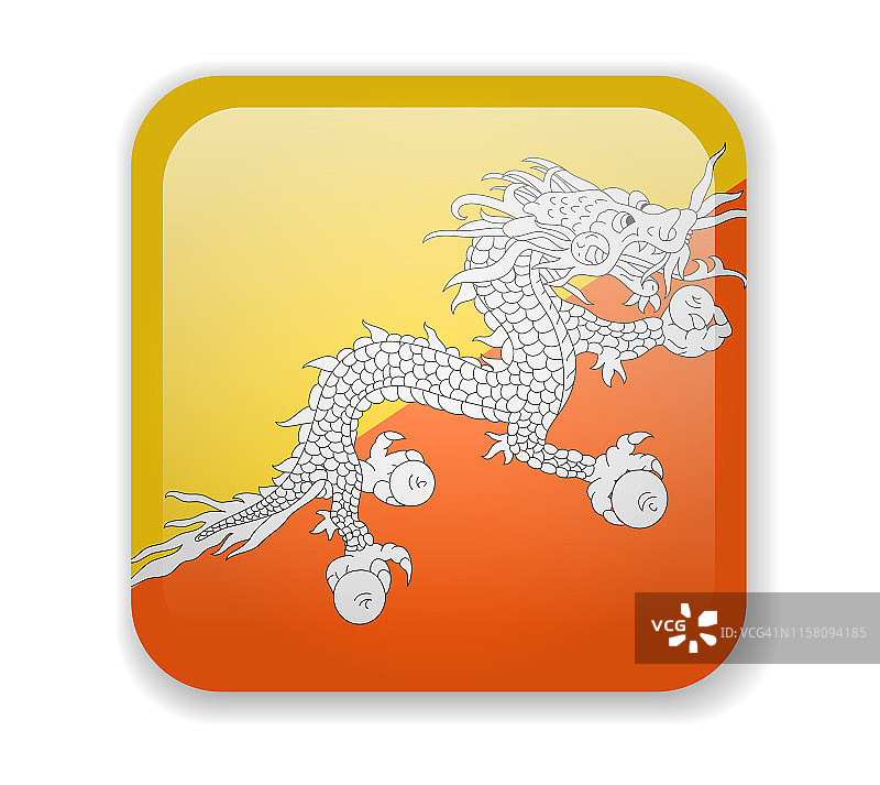 白色背景上的不丹国旗明亮方形图标图片素材