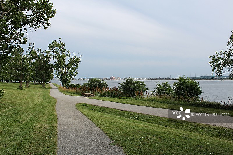 小树林和海湾步道图片素材