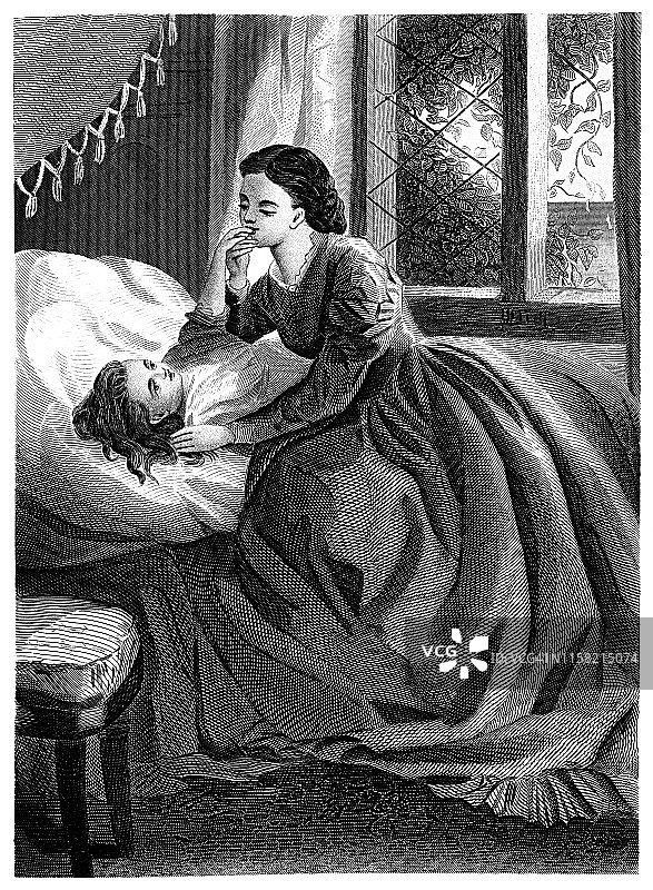 母亲为女儿盖被子 - 19世纪图片素材