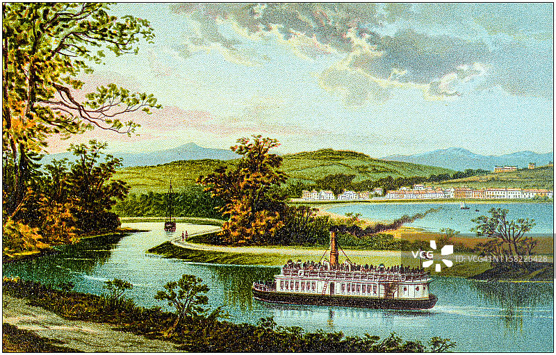 苏格兰城市湖泊山脉古画：克林安运河，洛吉尔普黑德图片素材