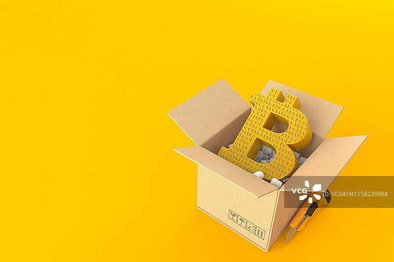 纸箱内的比特币符号图片素材