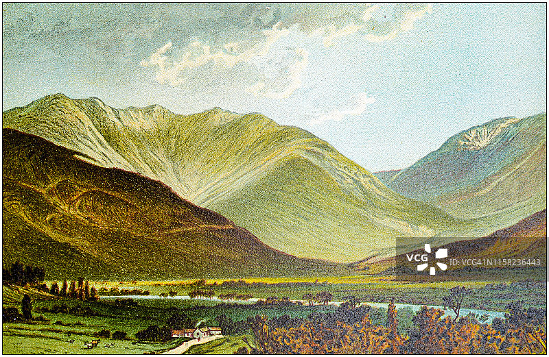 苏格兰古董画：达尔马利的本·格鲁achan湖光山色图片素材