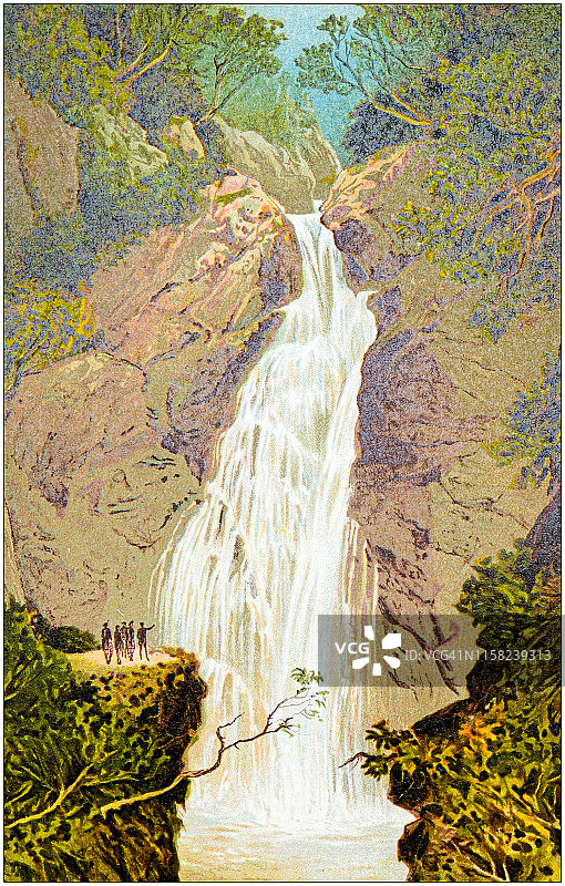苏格兰古董画：弗耶斯瀑布图片素材
