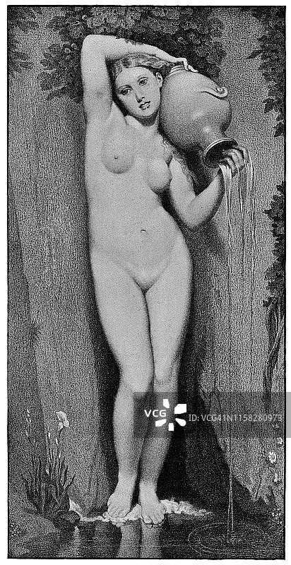 让·奥古斯特·多米尼克·安格尔的画作《泉》-19世纪作品图片素材