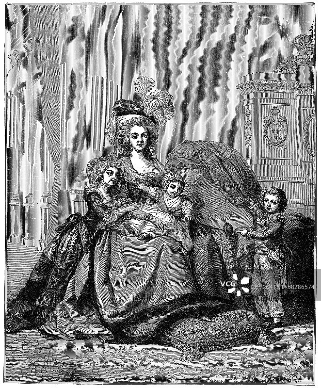 伊丽莎白·维热·勒布伦作品：玛丽·安托瓦内特和她的孩子们 - 18世纪图片素材