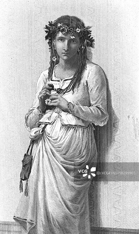 让-巴蒂斯特·贝特兰的画作《奥菲莉娅》 - 19世纪图片素材