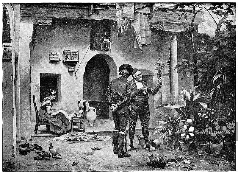 儒勒·沃尔姆斯创作的《我最喜欢的花》- 19世纪图片素材