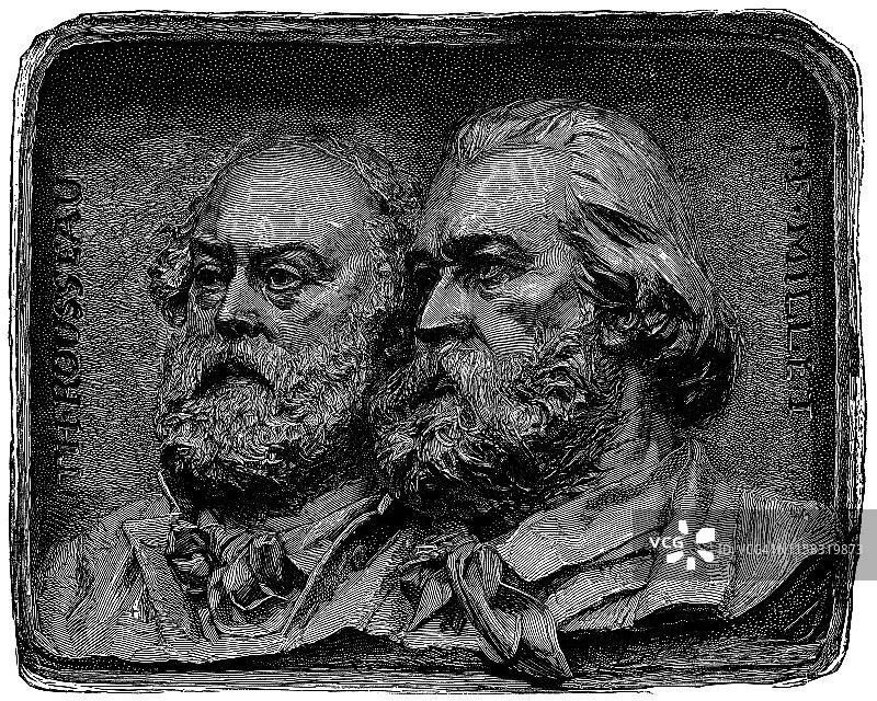 亨利·查普的米勒和卢梭纪念章 - 19世纪图片素材