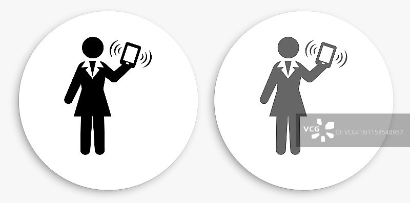 平板电脑上的女商人黑白圆形图标图片素材