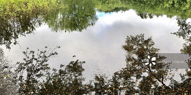 2019年夏季，美国缅因州拉姆福德的河狸池塘全景图片素材