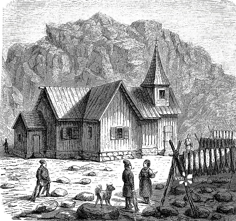 岩石上的斯堪的纳维亚教堂图片素材