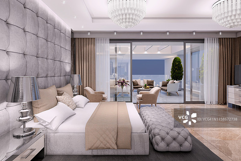 带大露台的豪华卧室内景图片素材