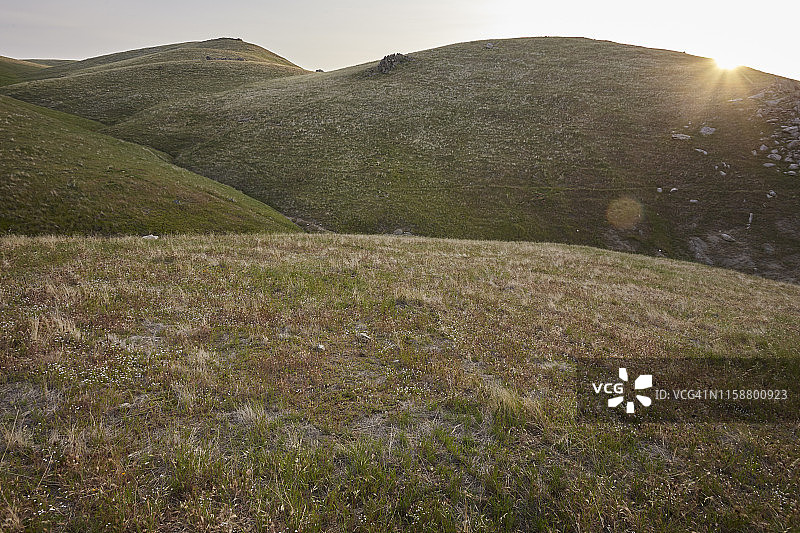 加利福尼亚州特哈查比的草地景观和山脉图片素材