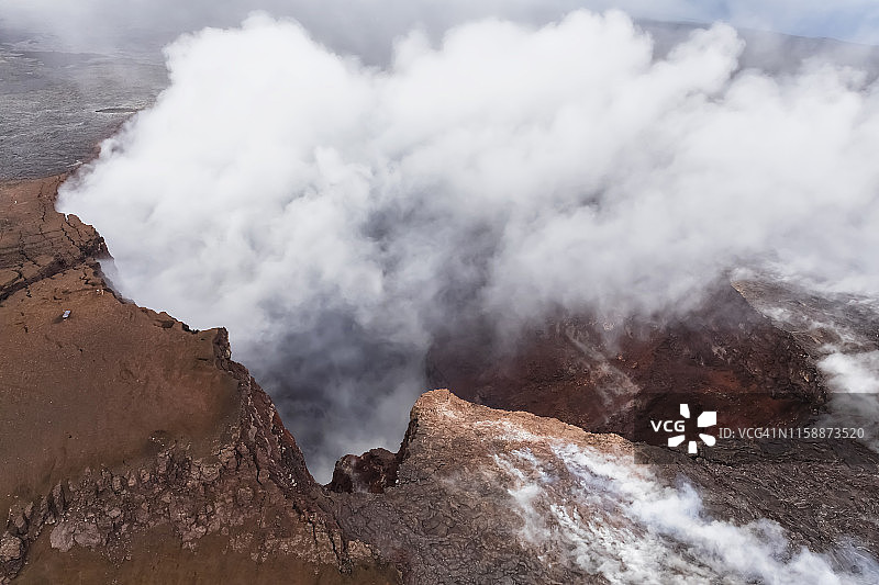 美国夏威夷大岛：Puu Oo火山鸟瞰图片素材