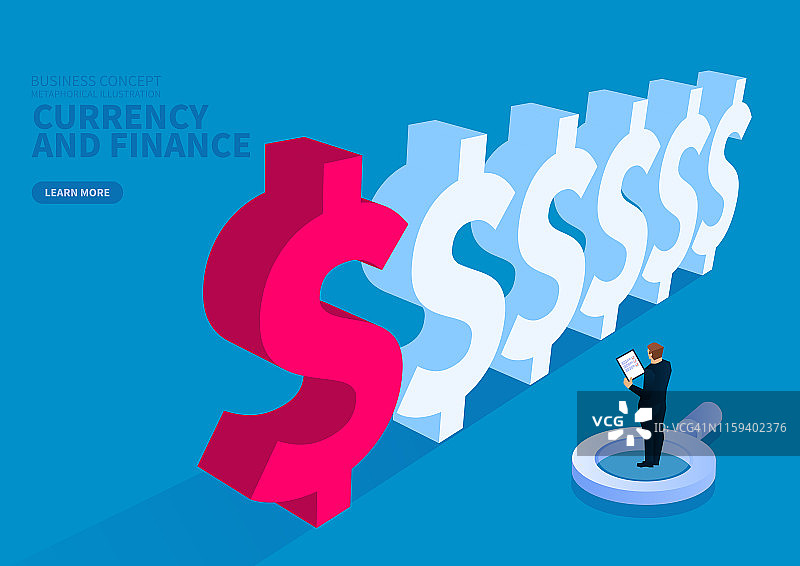 金融经济，商人用放大镜查看美元图片素材