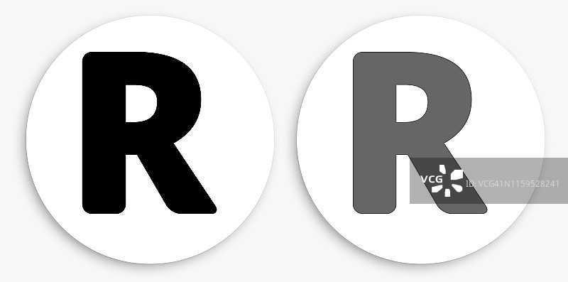 字母R黑白圆形图标图片素材
