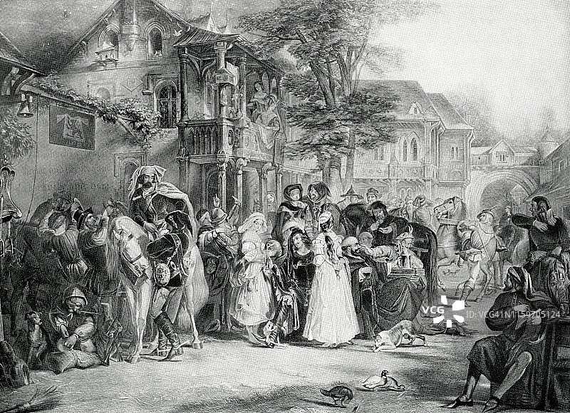 杰弗里·乔叟和《坎特伯雷故事集》中的朝圣者图片素材