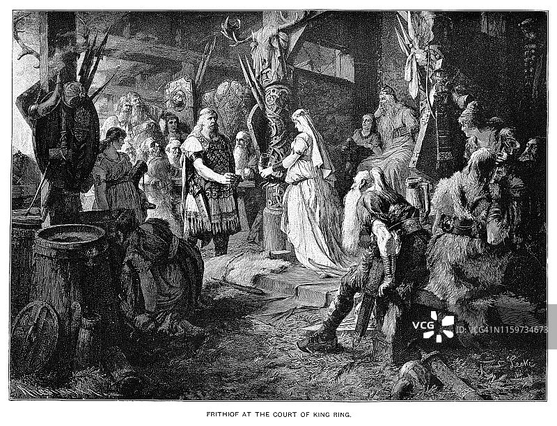 1892年弗里肖夫在林格国王宫廷的雕刻图片素材