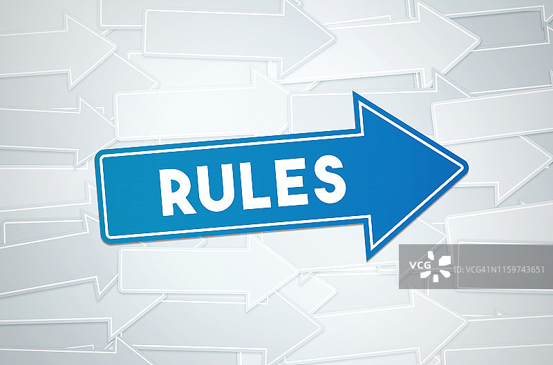 蓝色指示牌上的规则文字概念图片素材