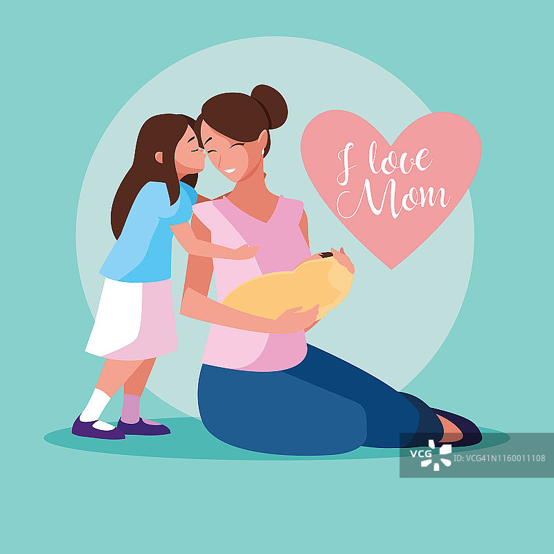 母亲与可爱的宝宝和女儿图片素材