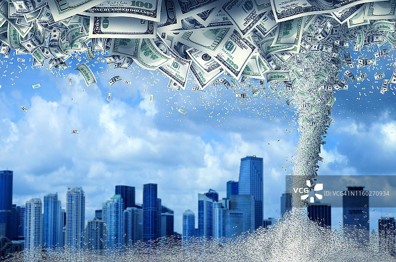 城市天际线与金钱龙卷风图片素材
