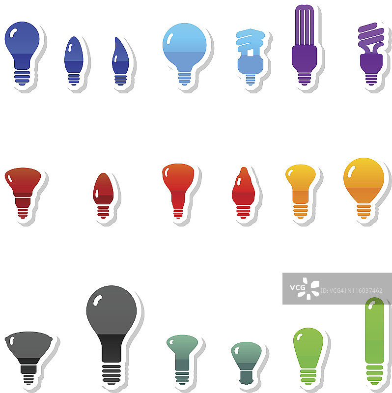 九种颜色的免版税灯泡矢量图标集图片素材
