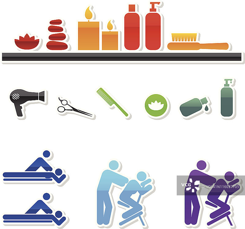 九种颜色的水疗免版税矢量图标集图片素材