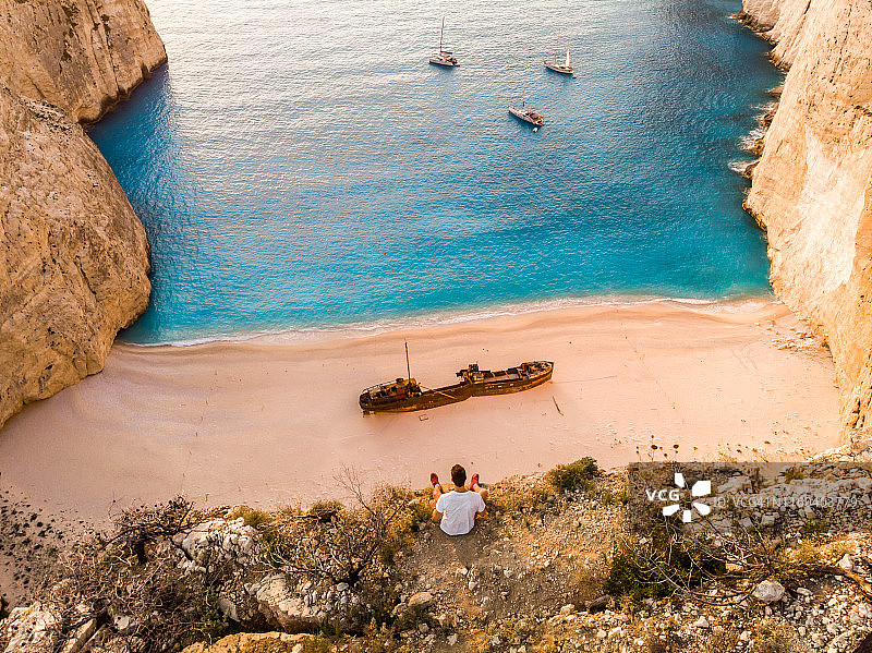 希腊著名沉船海滩观景航拍图片素材