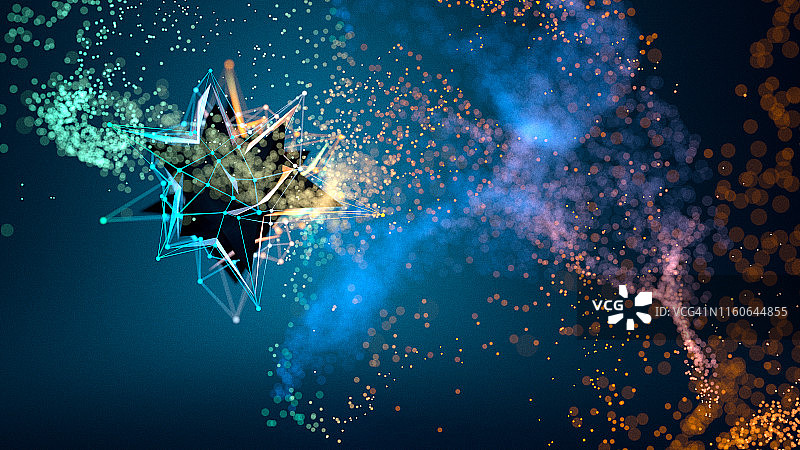 环绕黑色星形物体的粒子图片素材