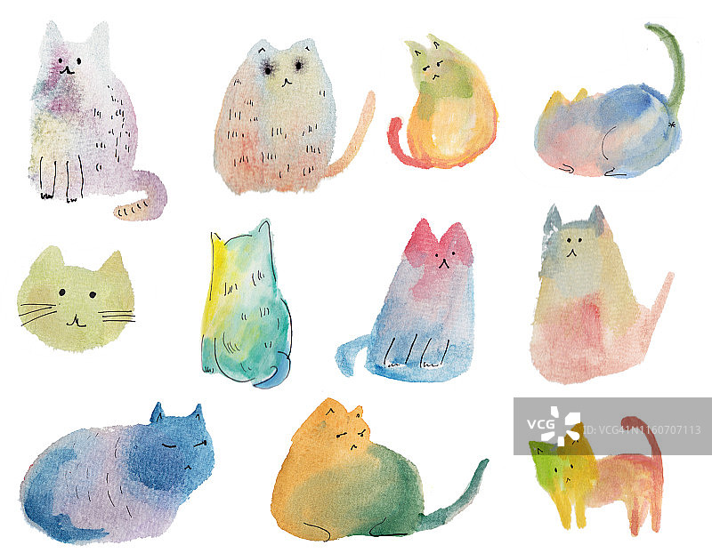 抽象彩色猫咪插画图片素材