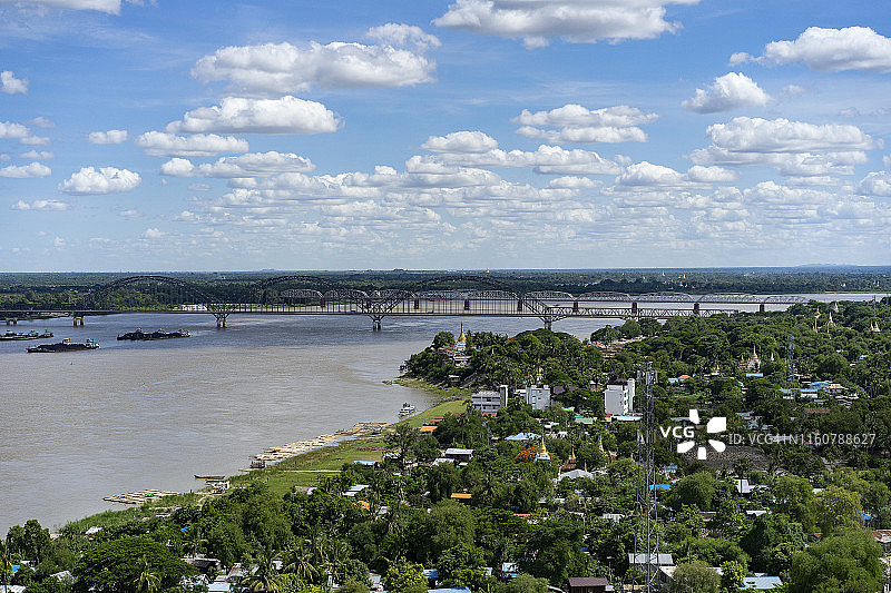 缅甸曼德勒伊洛瓦底江畔实皆市全景图片素材