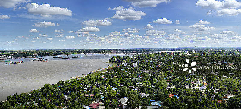 缅甸曼德勒伊洛瓦底江畔实皆市全景图片素材