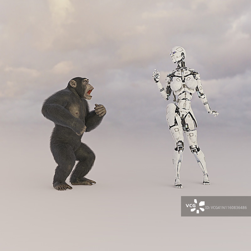 黑猩猩系列：与机器人相遇图片素材