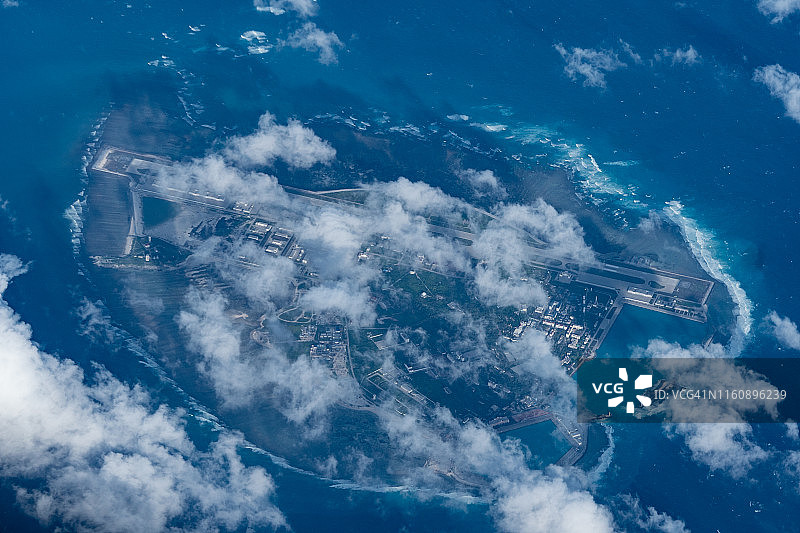 南海西沙群岛永兴岛飞机航拍景观图片素材