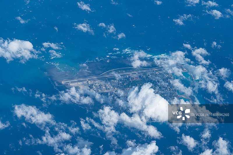 南海西沙群岛永兴岛飞机航拍景观图片素材