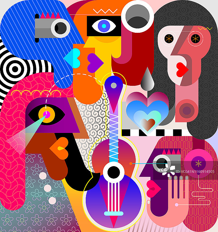 五个人和一把吉他图片素材