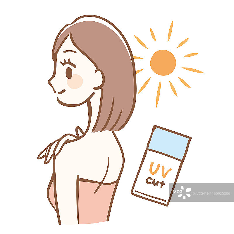 涂抹防晒霜的女人插画图片素材