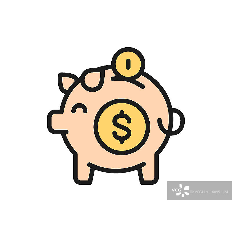 矢量存钱罐：储蓄扁平线条图标图片素材