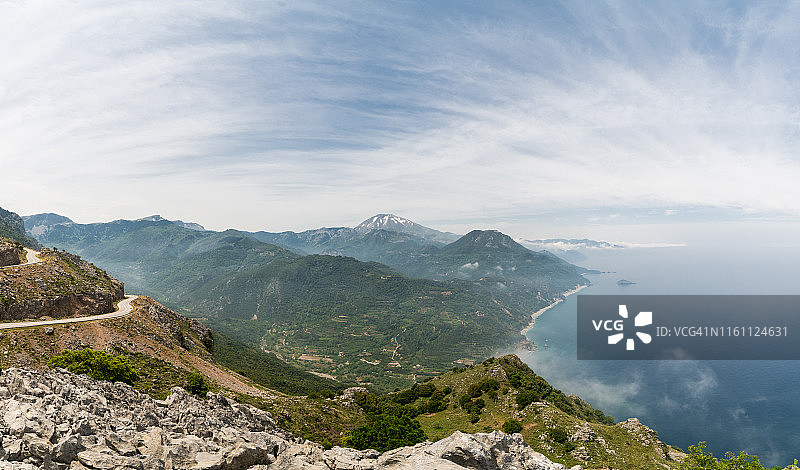 希腊尤比亚岛的爱琴海海岸线图片素材