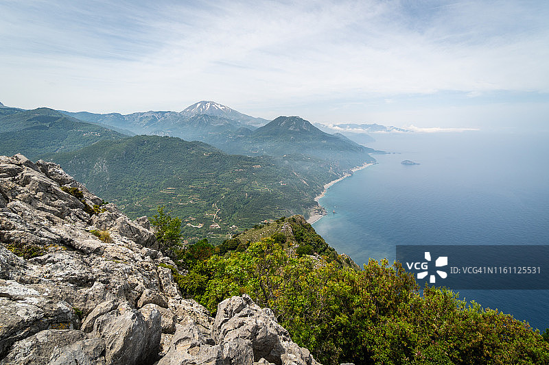 希腊尤比亚岛的爱琴海海岸线图片素材