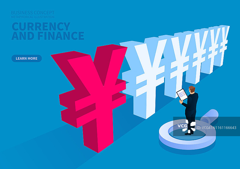 站在放大镜上检查中国货币的商人图片素材