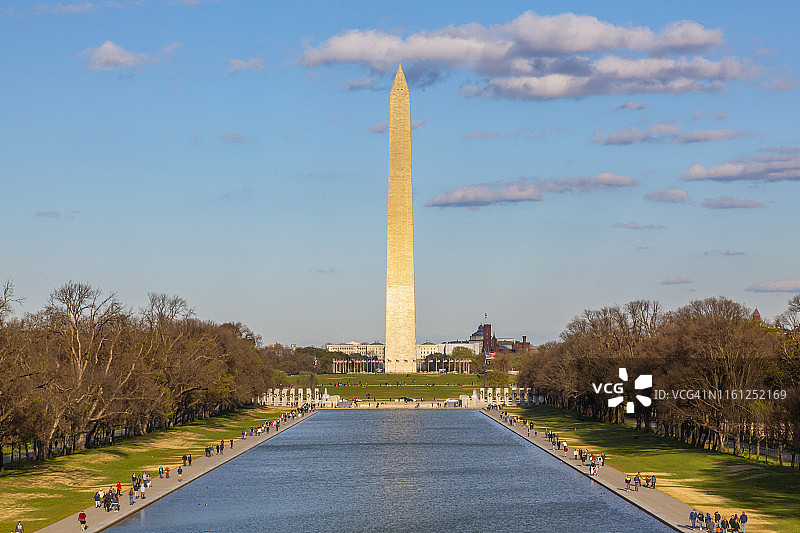 华盛顿特区林肯纪念堂倒影池和华盛顿纪念碑景观，美国图片素材